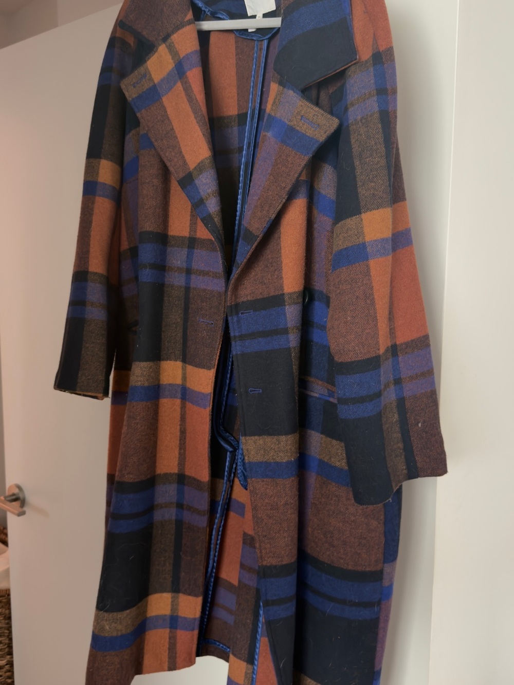 Avec Les Filles Plaid Trench Coat in Brown & Blue
